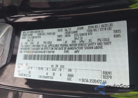 2017 Ford Escape Se from USA, damaged, VIN 1FMCU0GD3HUE13010